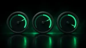 Three performance gauges representing Core Web Vitals for WordPress sites