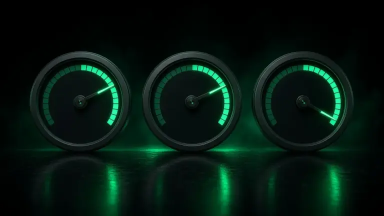 Three performance gauges representing Core Web Vitals for WordPress sites