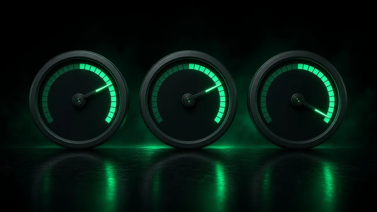 Three performance gauges representing Core Web Vitals for WordPress sites