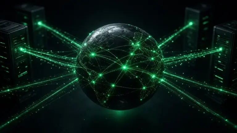Global CDN edge network connecting servers for fast website hosting
