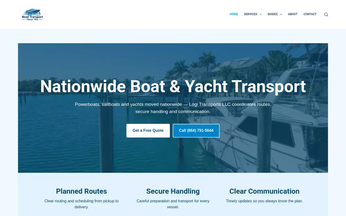 Boat Transport Near Me website designed by Ironcraft Studio