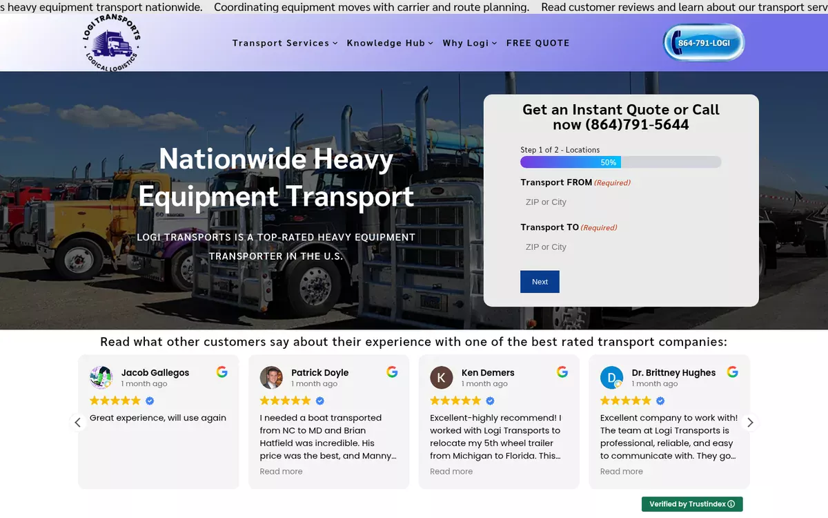 Logi Transports website designed by Ironcraft Studio