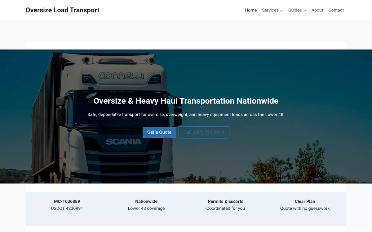 Oversize Load Transport website designed by Ironcraft Studio