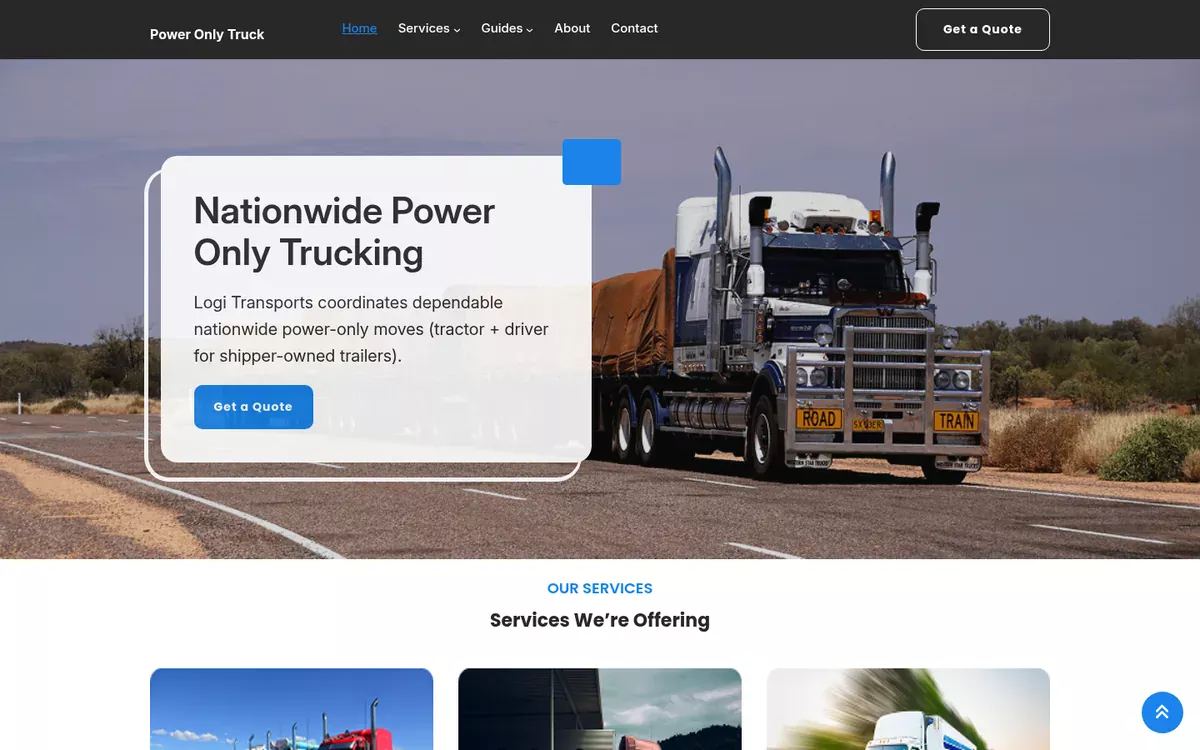 Power-only trucking website designed by Ironcraft Studio