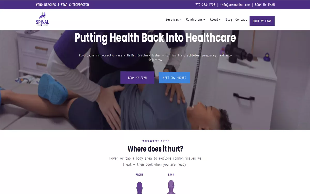 Vero Beach chiropractor website designed by Ironcraft Studio