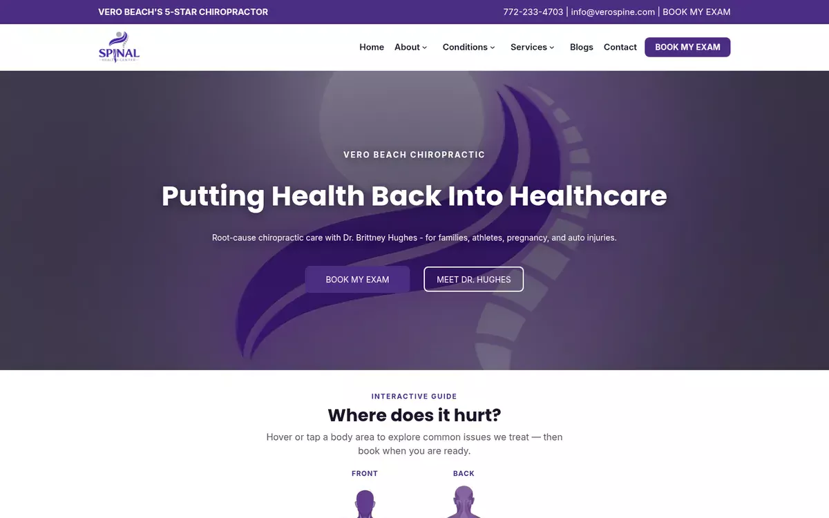 Vero Beach chiropractor website designed by Ironcraft Studio for Spinal Health Center